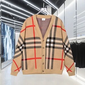 Burberry Beige and Red Plaid Men's Cardigan